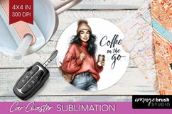 Coffee Girl Car Coaster - Coffee Lover Coaster PNG Product Image 1