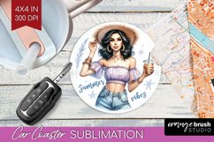 Coffee Girl Car Coaster - Coffee Lover Coaster PNG Product Image 1