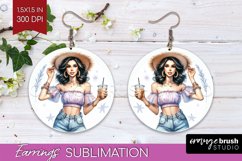 Coffee Girl Round Earrings - Coffee Lover PNG Sublimation Product Image 1