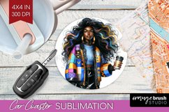 Coffee Girl Car Coaster - Coffee Lover Coaster PNG Product Image 1