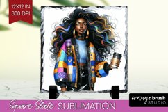 Coffee Girl Slate PNG - Coffee Lover Square Slate Product Image 1