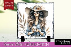 Coffee Girl Slate PNG - Coffee Lover Square Slate Product Image 1