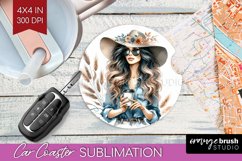 Coffee Girl Car Coaster - Coffee Lover Coaster PNG Product Image 1