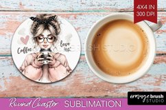 Coffee Girl Round Coaster - Coffee Lover Coaster PNG Product Image 1
