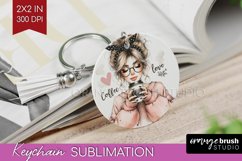 Coffee Girl Keychain PNG - Coffee Lover Keychain Sublimation Product Image 1