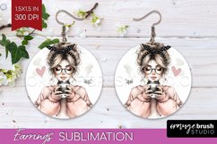 Coffee Girl Round Earrings - Coffee Lover PNG Sublimation Product Image 1