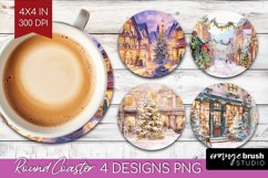 Christmas City Round Coaster - Cozy Christmas Coaster PNG Product Image 1