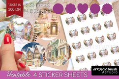 Christmas City Round Sticker - Cozy Christmas Printable Product Image 1
