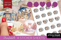 Christmas City Round Sticker - Cozy Christmas Printable Product Image 1