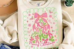 Pink and Green Christmas Wreath Sublimation, Christmas Png Product Image 4