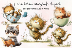 Cute Kitten Storybook Clipart PNG Product Image 1