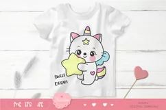 Cute cat unicorn hug star kawaii clipart baby animal bedtime Product Image 4