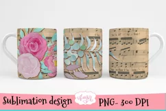 Musical mug wrap for sublimation, floral mug PNG Product Image 2