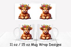 Highland Cow Spring Mug Wrap| Sublimation PNG | 11oz 15oz Product Image 1