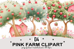Whimsical Pink Farm Clipart Watercolor png Product Image 1