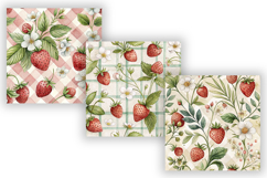 Watercolor Strawberry Gingham Paper, Seamless Digital Fruit Product Image 4
