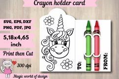 Cute Unicorn Crayon Holder Card svg, print then cut svg Product Image 1