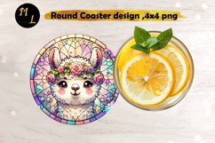 Lama stained glass round coaster,Lama coaster png Product Image 1