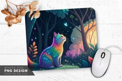 Enchanted Rainbow Cat Glowing Forest Mouse Pad PNG Design Product Image 1