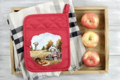 Red Farm Truck Illustration PNG, Watercolor Fall Farm House Product Image 4