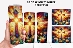 Cross Flower Skinny Tumbler 20oz Wrap Design, Easter Tumbler Product Image 1