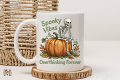 Spooky Vibes PNG, Overthinking Skeleton Pumpkin Sublimation Product Image 3