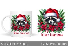 Christmas Raccoon Mug Design. Christmas Mug Sublimation Product Image 1