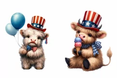 Watercolor Patriotic Highland Cows, 4th Of July Highland Cow Product Image 4