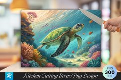 Underwater Turtle and Glowing Pastels Cutting Board PNG Product Image 1
