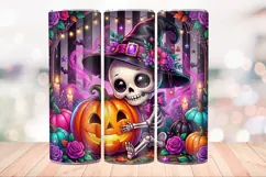 Cute Skeleton Witch 20 OZ Skinny Tumbler Wrap Png. Product Image 4