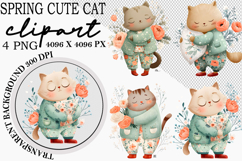 Whimsical Spring Cute Cat Clipart Png Product Image 1