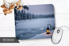 Frozen Lake and Snowy Trees Mouse Pad PNG Product Image 1