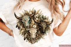 Boho Bull Skull Bundle PNG Design | Western Cow Skull PNG Product Image 5