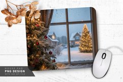 Snowy Holiday Scene with Decorated Tree Mouse Pad PNG Product Image 1