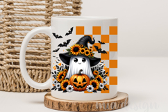 Cute Halloween Ghost PNG, Sunflower Pumpkin Sublimation Product Image 3