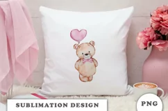 Watercolor Valentine's Day Teddy Bear PNG Product Image 4