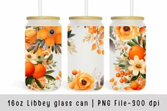 Orange flower glass can wrap, Watercolor flowers sublimation Product Image 1