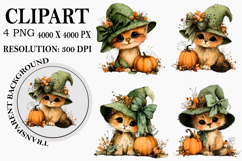 Whimsical Halloween Cat Clipart Watercolor PNG Product Image 1