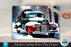 Snowy Vintage Farm Truck with Christmas Wreath Cutting Board Product Image 1