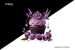 Lavender Cupcake Clipart, Floral Cupcake Clipart Product Image 1
