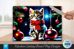 Festive Tabby Kitten Christmas Ornaments Cutting Board PNG Product Image 1