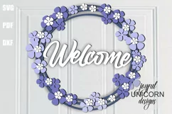 Violet Flower Welcome Sign SVG | Floral Door Hanger SVG Product Image 1