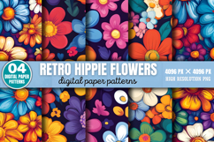 Retro Hippie Flowers Pattern Papers PNG Product Image 1