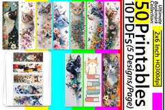 50x Cat Sublimation Bookmark Bundle PNG, Kitty, Cat Lover Product Image 1