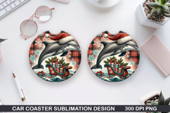 Dolphin Car Coaster Sublimation| Christmas Coaster PNG Product Image 1