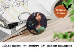 Halloween Round Keychain, Halloween Witch Sublimation Design Product Image 1
