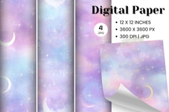 Moon Star Cloud Watercolor Background Digital Paper Pattern3 Product Image 1