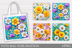 Flowers Tote Bag Design. Floral Tote Bag Sublimation Product Image 1