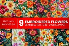 Embroidery Flowers Digital Paper Bundle | Background Product Image 1