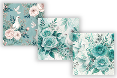Teal Wedding Floral Seamless Digital Paper, Vintage Pattern Product Image 4